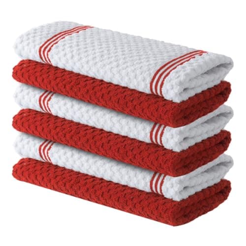 Image of Infinitee Xclusives Premium Tea Towels | Pack of 6 | 100% Cotton |38 x 64 cm| Ultra Soft & Highly Absorbent Terry Dish Towels for Kitchen, Bar & Daily Household Cleaning Use |Passionate Red|