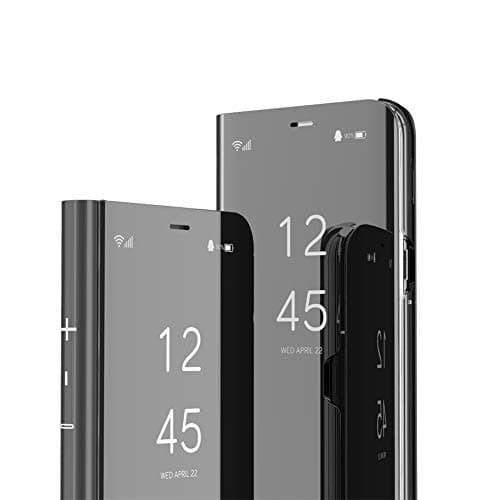 Image of IMEIKONST Samsung S10 Plus case Bookstyle Mirror Design Makeup Clear View Window Stand Full Body Protective Bumper Flip Folio Shell Cover for Samsung Galaxy S10 Plus Flip Mirror: Black QH