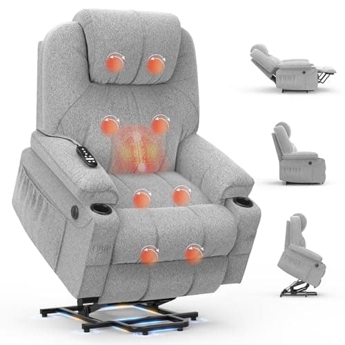 Image of BareTay Recliner Armchair Lift Chair For the Elderly, Power Recliner Chair with Massage & Heat, Extended Footrest, Type C+USB Ports, 2 Cup Holders, Dual Side Pockets Reclining Chairs Lounge Sofa