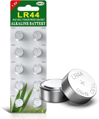 Image of GutAlkaLi LR44 1.5V Alkaline Button Coin Cell Batteries - Pack of 10 for Many Small Electronics, Including Watches, Calculators, and Toys - Compatible with AG13, 357, 303, SR44, and A76 Battery