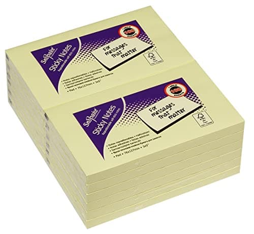 Image of Snopake 127 x 76 mm Yellow Sticky Notes [Pack of 12, 100 Sheets per Pad] 12133