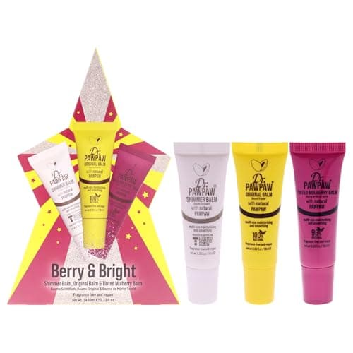 Image of Dr.PAWPAW Berry and Bright Gift Set 3 x 25ml, Hydrating and Nourishing Lip Balm Trio with Original Shimmer and Tinted Mulberry, Pawpaw Infused Lip Care Gift Set