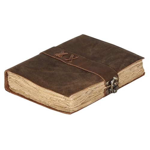 Image of Vintage Leather Journal Handmade Buffalo Deckle Edge Paper – Leather Bound Journal for Women Men Vintage C-Lock Closure Ideal for Writing & Travel for Artists