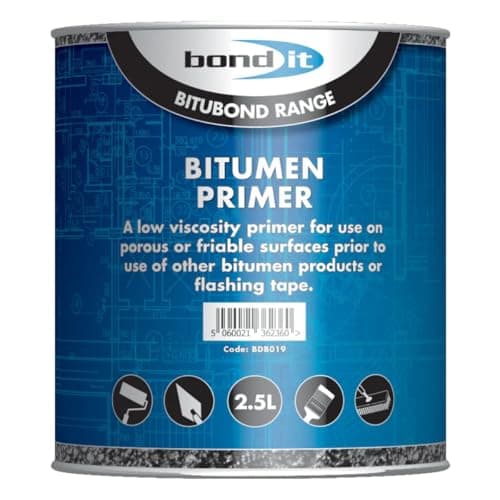 Image of Bond It Bitumen Primer – Black, 2.5L | Heavy-Duty Waterproof Primer for Roofs – Concrete – Metal & Masonry | Quick-Drying – Deep Bituminous Sealer | Improves Adhesion for Roofing & Flashing