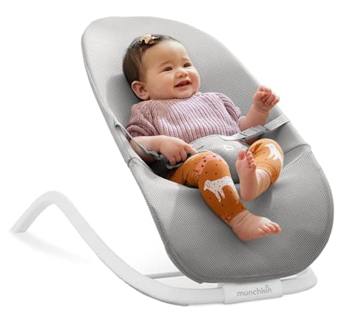 Image of Munchkin 2-in-1 Spring Baby Bouncer Rocker - Gentle Swing from Birth to 9kg (20lb). Rocker with 3 Recline Positions, Lightweight Bouncer Chair, Folds Flat for Easy Storage & Travel, Grey