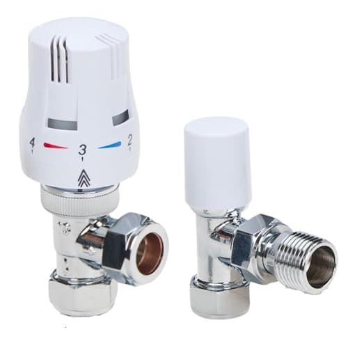 Image of LavaTap Thermostatic Radiator Valve TRV with Lockshield 1/2" x 15mm Angled White Radiator Thermostat Valve