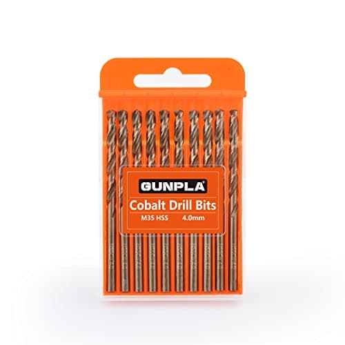 Image of Gunpla Cobalt Drill Bits 4mm 10-Pieces, M35 HSS Metric Straight Shank Jobber Drill Bit Set with Plastic Case for Hardened Stainless Steel, Metal, Aluminium, Tile, Wood, Plastic and Cast Iron…