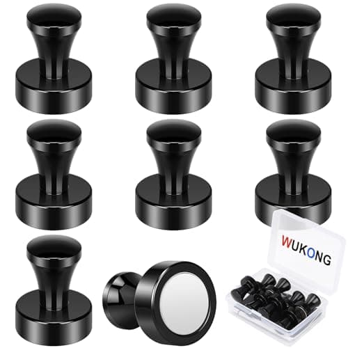 Image of Wukong Strong Magnets Fridge, 16×20mm | 8 Pack Whiteboard Magnets Push Pins Black Magnet, Large Magnet Extra Strong for Refrigerator, Notice Board and Office