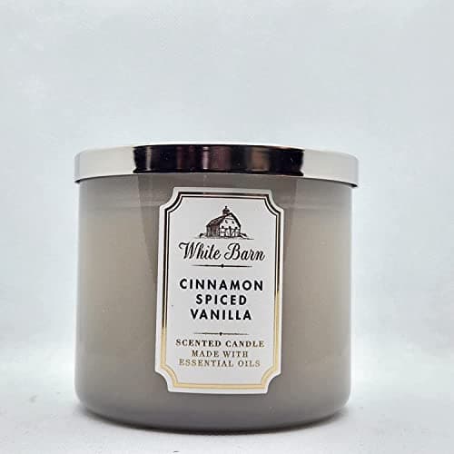 Image of Bath and Body Works, White Barn 3-Wick Candle w/Essential Oils - 14.5 oz - 2021 Core Scents! (Cinnamon Spiced Vanilla)