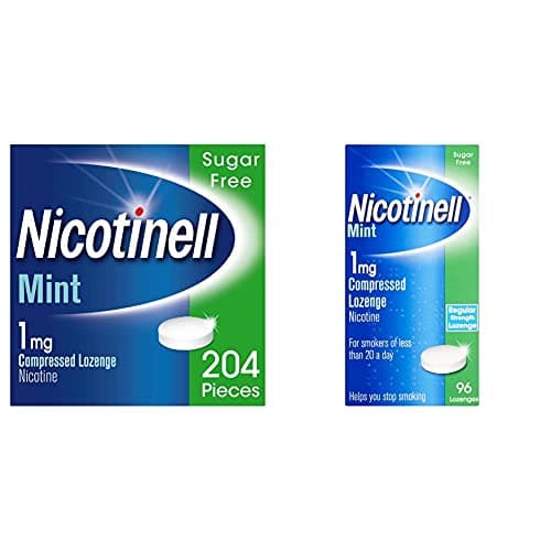 Image of Nicotinell Nicotine Lozenge, Quit Smoking Aid, Sugar Free Mint Flavour, 1 mg, 204 Pieces & Nicotine Lozenge, Quit Smoking Aid, Sugar Free Mint Flavour, 1 mg, 96 Pieces