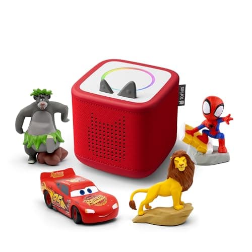 Image of Toniebox 2 Audio Player Disney Bundle for Kids 3+ with Spiderman, Lightning McQueen, Simba, and Baloo - Sunset Red