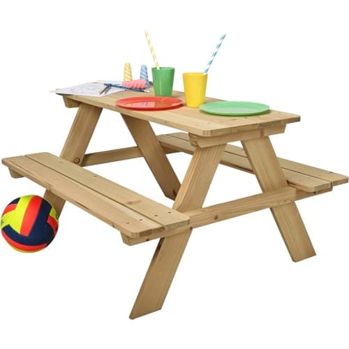 Image of idooka Kids Wooden Picnic Bench Table – Sturdy, Eco-Friendly Pine Wood, 89x79x50cm, Outdoor Table for Children, Easy Assembly with Mounting Materials Included
