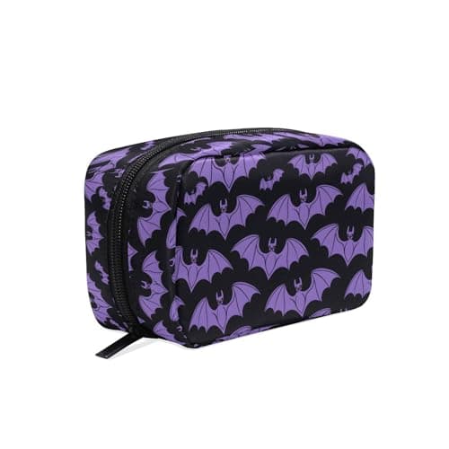 Image of Makeup Bag Make Up Pouch Halloween Bat Cosmetic Toiletry Bag Storage Travel Makeup Organiser Case with Compartments Beauty Bag for Teenage Girl Women Lady