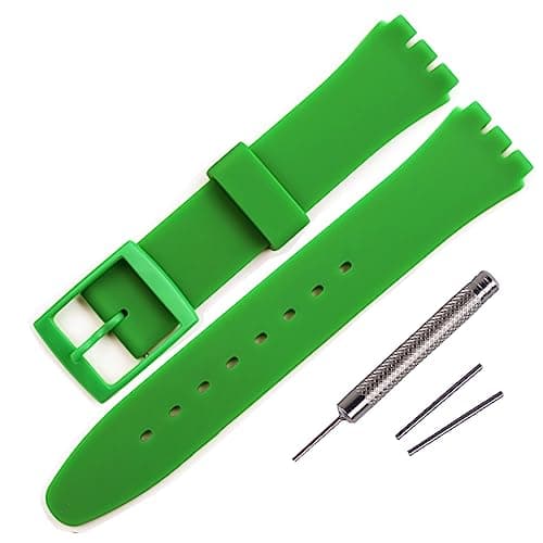 Image of Rihahisy Silicone Rubber Watch Strap/Watch Band Replacement for Swatch (17mm, Dark Green)