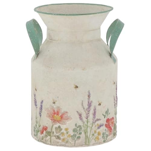Image of Shudehill Giftware Cottage Garden Tin Milk Churn Vase Floral Jug (Small – (Height: 17.5 x Width: 13 x Depth: 11.5 cm, 2.3L))