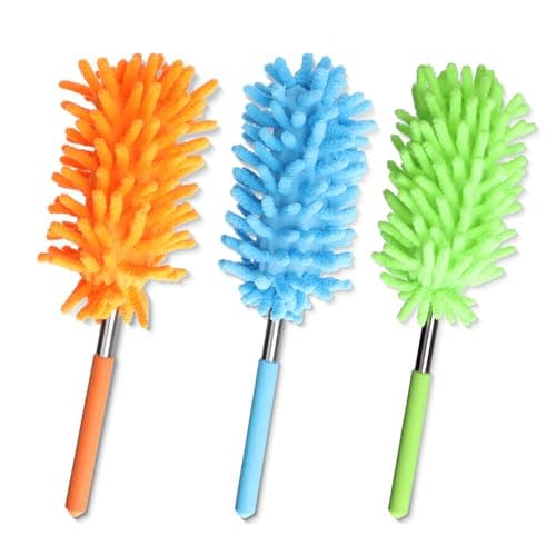 Image of 3 Pack Microfibre Extendable Duster Microfiber Duster for Cleaning Washable Dusting Brush with Telescoping Pole Feather Duster for Home Office Car Window Furniture Blue Green Orange