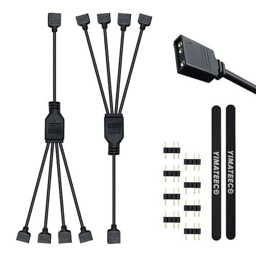 Image of YIMATEECO ARGB Splitter Cable, 5V 3Pin Addressable Extension Cable 1 to 4 Splitter HUB Connector Cord Wire for CPU Cooler and 5V RGB Fan (30CM, 2pcs)