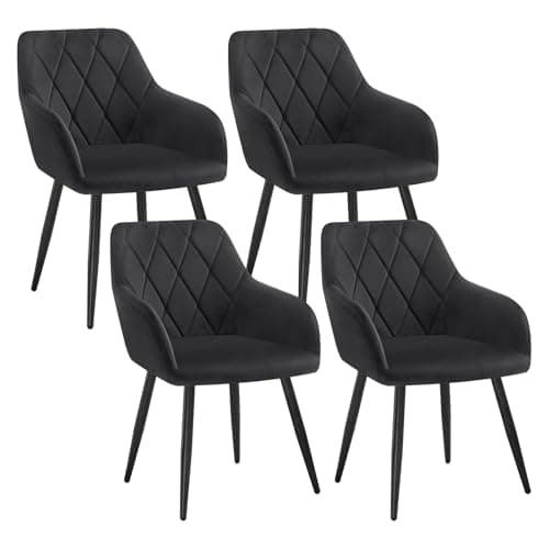 Image of WOLTU Dining Chair Set of 4, Upholstered Armchair with Arms, Metal Legs, Velvet, for Kitchen, Living Room, Lounge, Black, BH352sz-4