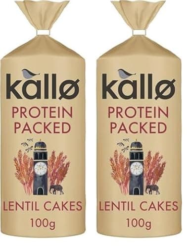 Image of Kallo Protein Packed Lentil Cakes, Low Fat Healthy Snacks, Vegan & Coeliac Friendly, Gluten Free & Sugar Free with No Artificial Colours or Flavours, Single Pack – 1 x 100g (Pack of 2)
