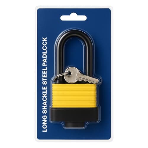 Image of 50mm Padlock with 2 Keys Heavy Duty Laminated Steel Padlock Long Shackle Weatherproof Outdoor Lock for Shed Gate Door Bike Locker Security Waterproof Wide Shank