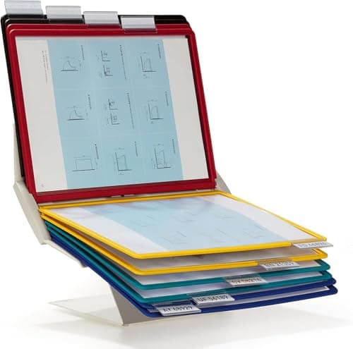 Image of Durable VARIO PRO Display Panel Desk Unit | 10 Panels and Tabs in Assorted Colours | Rotates 90° | Ideal for Display ing A4 Documents