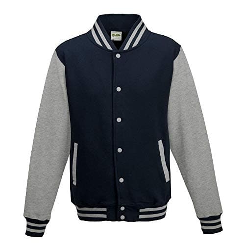 Image of Just Hoods Varsity Jacket Unisex College Jacket, Womens Men Unisex, College Jacke 'Varsity Jacket', Oxford Navy/Heather Grey, M