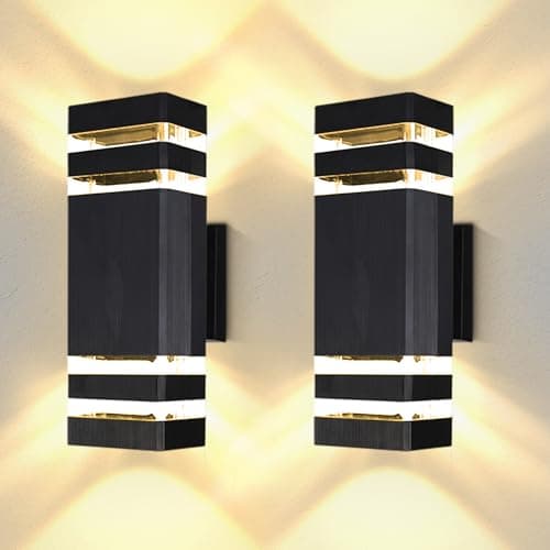 Image of CHENBEN Outdoor Wall Lights Mains Powered IP65 Front Door Lights,Modern Square Outside Wall Lights,Waterproof Up Down Outside Light,External Wall Light for House Porch Garden,with GU10 Bulbs,2 Pieces