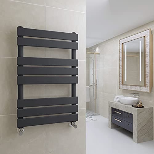 Image of Warmehaus Flat Panel Heated Towel Rail Radiator Ladder Rad Anthracite 800 x 500mm Grey Central Heating Towel Warmer for Bathroom Kitchen
