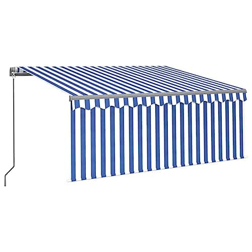 Image of vidaXL Manual Retractable Awning with Blind Outdoor Living Door Awning Folding Arm Patio Garden Awning Manual Retractable 3x2.5m Blue&White