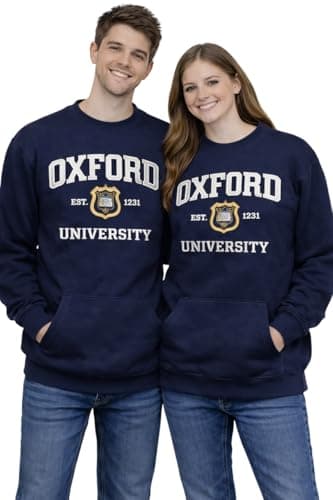 Image of Oxford University OU201 Unisex Licensed Sweatshirt Navy – Premium Fleece Crew Neck Jumper with Applique Embroidery, 70% Cotton, XS–XL (L)