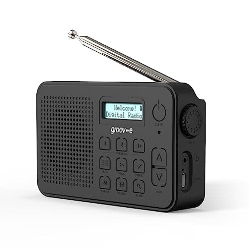 Image of Groov-e Madrid Rechargeable DAB & FM Digital Radio - Built-In Alarm Clock & Bluetooth Connectivity - LCD Display - USB or Battery Operated - Portable Radio - 80 Preset Stations - Black