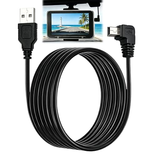 Image of Fawley 3.5m Mini USB Cable Left Angle Mini USB Cable Extra Long Type A to Mini B Charge Cord 90 Degree USB 2.0 A to Mini B Cable for Navigator DVR MP3 Car GPS Camera Camcorder Dash Cam Sat Nav