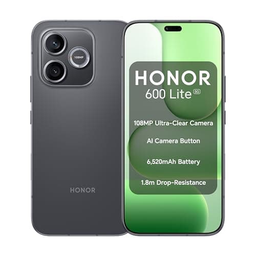 Image of HONOR 600 Lite 5G Unlocked Smartphone | 108MP AI Camera | 6520mAh Battery | 8GB RAM | 256GB Storage | Dual SIM | 1.8m Drop Protection | Android Phone | Velvet Black | UK Warranty