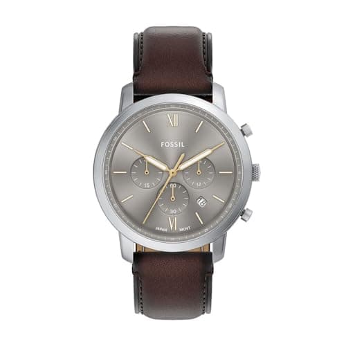 Image of Fossil Neutra Watch for Men, Quartz Chronograph Movement with Leather Strap,Brown and Silver