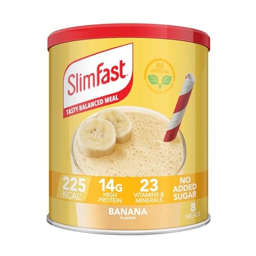 Image of SlimFast Meal Replacement Shake for Weight Loss & Balanced Diet, Vitamins and Minerals, Low Calorie, High Protein, Banana Flavour, 8 servings, 292 g, Packaging May Vary
