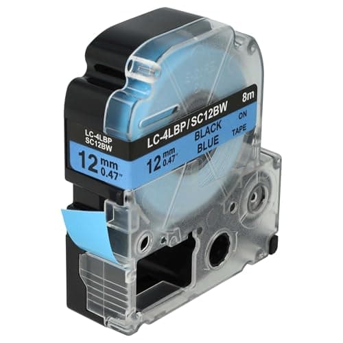 Image of vhbw Label Tape Compatible with Epson LabelWorks LW-1000P, LW-600P, LW-500, LW-400, LW-300 Label Printer 8m x 12 mm, Black on Blue