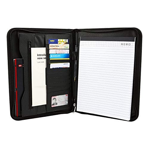 Image of Taylor & Brown A4 Zipped Conference Folder Business Executive Faux PU Leather Document Padfolio Case Bag Portfolio Oragniser 11 Card Pocket Pen Holder Paper Pad