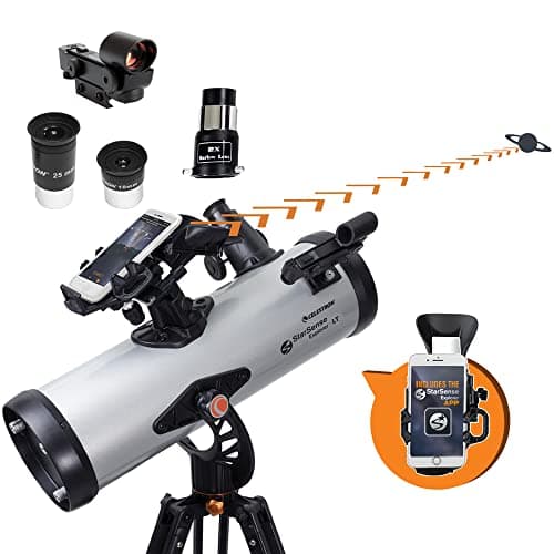 Image of Celestron 22452 StarSense Explore LT114AZ Newtonian Reflector Telescope, Smartphone App-enabled, includes Two Eyepieces, 2xBarlow lens, Phone Dock/Height-adjustable Tripod, iOS/Android Compatible