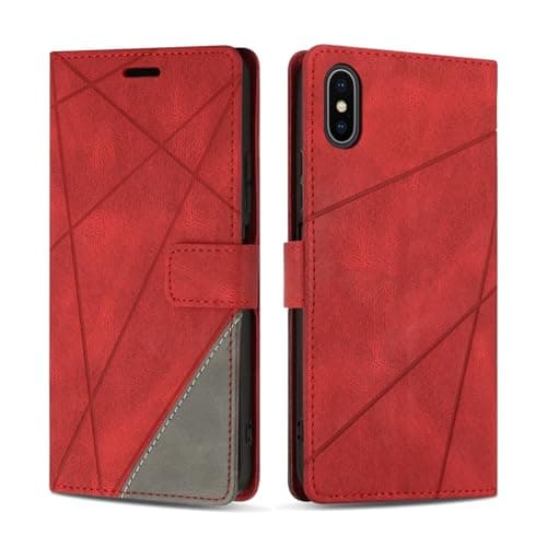 Image of SONWO Case for iPhone XS Max, Premium PU Leather Flip Wallet Case Magnetic Closure Cover Case Card Slots kickstand Phone Case for iPhone XS Max, Red