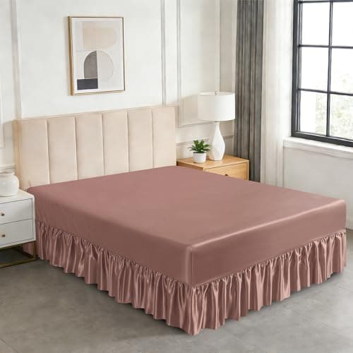 Image of Luxury Satin Valance Sheet | Smooth Satin Bedsheet with Bed Skirt | Deep Fitted Mattress Cover | Hotel-Style Bed Base Cover | Single, Double, King & Super King (BLUSH-PINK, DOUBLE)
