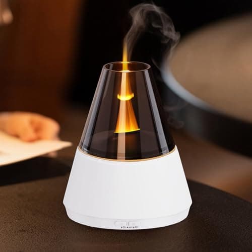 Image of Gzvxuny Flame Essential Oil Diffuser, Upgrade 7 Colour Lights Aromatherapy Diffuser, Oil Diffusers, Air Humidifier, Aroma Diffusers for Home, Bedroom, Office, Timer & Waterless Auto Off (White)