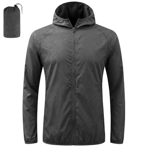 Image of BSBUY Mens Waterproof Jackets Lightweight Rain Jacket Packable Hooded Rain Coats Fast Dry Raincoat Windproof Shell Jacket with Storage Bag and Pocket Solid Color Pullover Top for Travel Hiking Camping