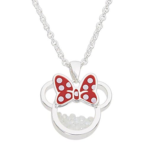 Image of Disney Birthstone Women and Girls Jewelry Minnie Mouse Silver Plated Shaker Pendant Necklace, 18+2" Extender Mickey's 90th Birthday Anniversary