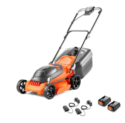 Image of Flymo 36V EasiStore 340R Cordless Lawnmower Kit – x2 18V Power For All Battery and Charger included, 34cm Cutting Width, Striped Lawn Finish, Close Edge Cutting, 35L Grass Box, Lightweight
