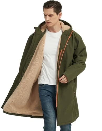Image of NORDIC OUTLAND Waterproof Winter Coat, Sherpa Lined Hooded Parka, Windproof Change Robe with 7 Pockets, Long Sleeve (UK, Alpha, L, Regular, Regular, Army Green)