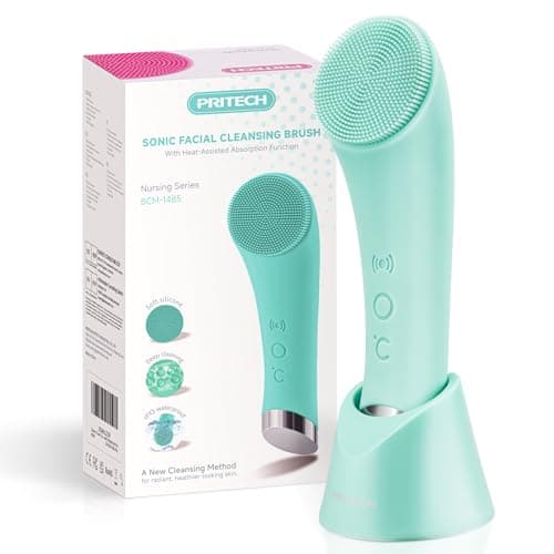 Image of Silicone Face Scrubber, Rechargeable Facial Cleansing Brush with Heat Massage End, Vibrating Exfoliating Face Scrubber for Women and Men, Exfoliating Massage Device for Deep Cleansing (Green)