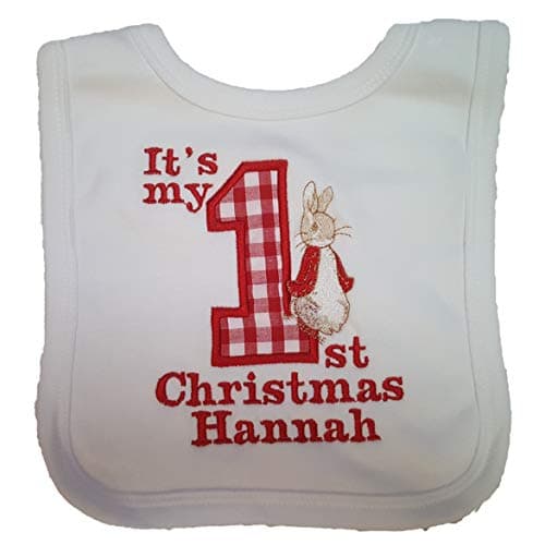 Image of Giftsabc Personalised Peter Rabbit 1st christmas Applique bib