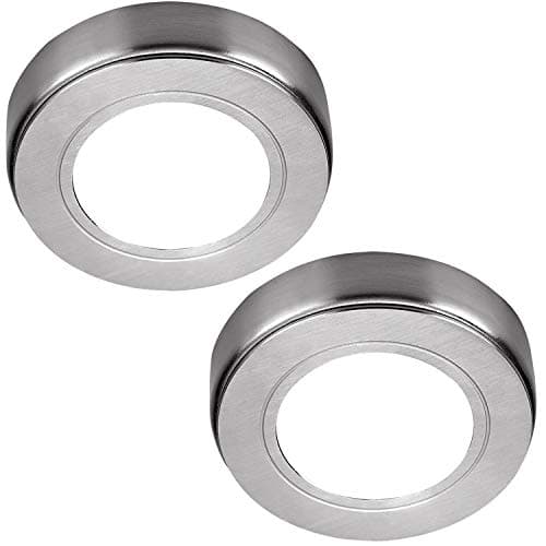 Image of Loops 2 Pack | Bright 2.6W LED Under Cabinet Spot Lights & Driver Kit | Kitchen Worktop Countertop Cupboard Unit Down Light | Modern Round Lighting Brushed Nickel 2 Lights & Driver