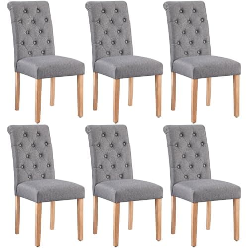 Image of Yaheetech Kitchen Chairs Set of 6 Classic Upholstered Fabric Dining Chairs High Back Soft Padded Seat and Wooden Legs for Home Restaurants Dark Grey