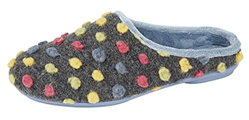 Image of Ladies 'AMY' Spotted Knit Mule Slippers with Rubber Sole Blue size 4 UK